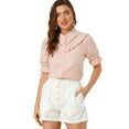 thumbnail image 1 of INSPIRE CHIC Women's Stand Collar Button Down Ruffle Neck Blouse Top, 1 of 6