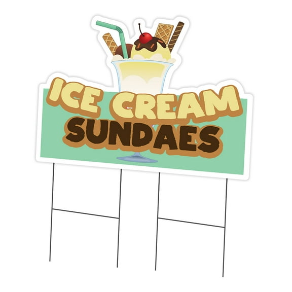 Ice Cream Sundaes 24" x 36" Yard Sign & Stake | Advertise Your Business | Stake Included Image On Front Only | Made in The USA