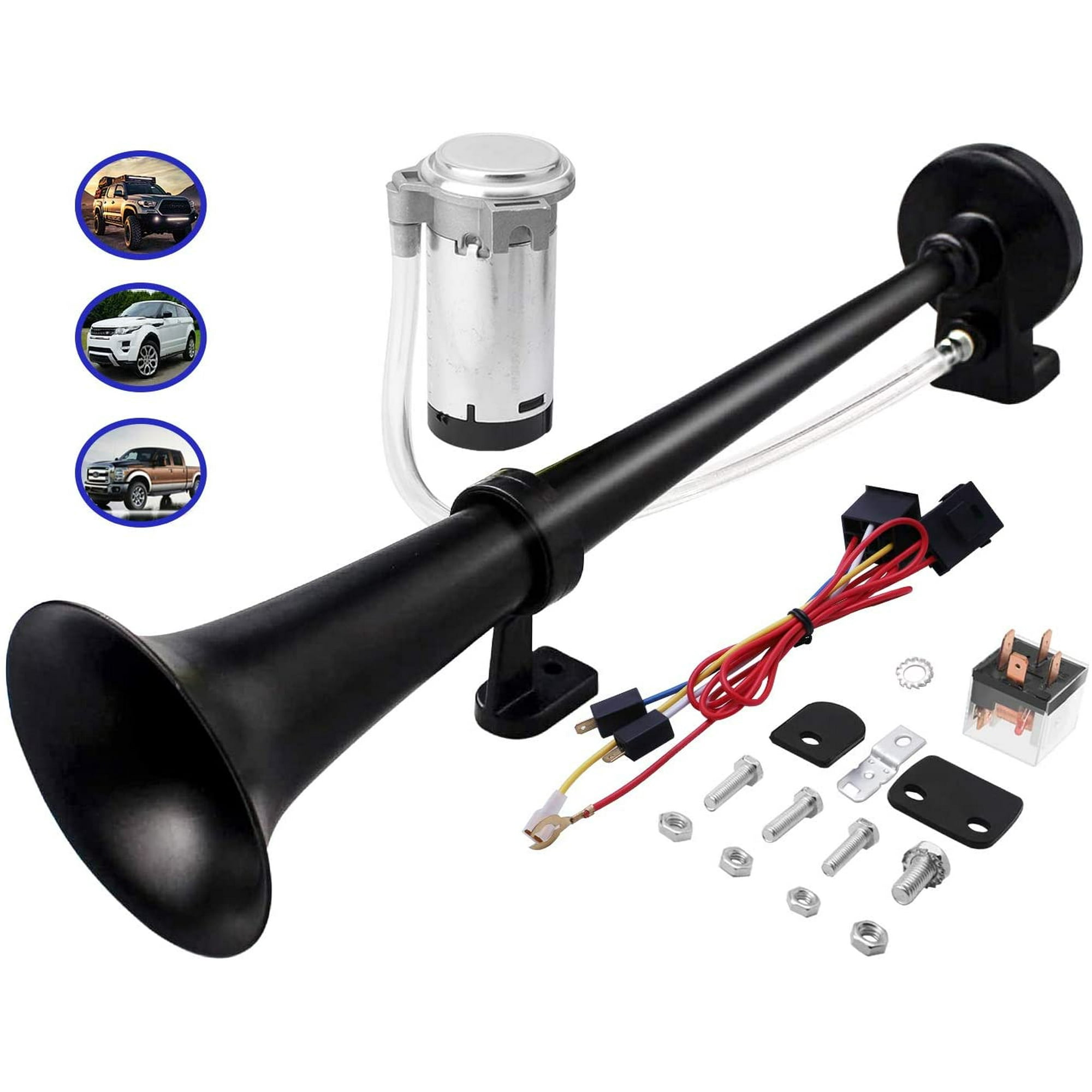 Carfka Air Train Horn Kit for Truck Car with Air Compressor Super Loud 150DB 12V Electric Trains Horns for Vehicles Single Trumpet IGUOHAO Complete Kits for Easy to Install Black Black Single