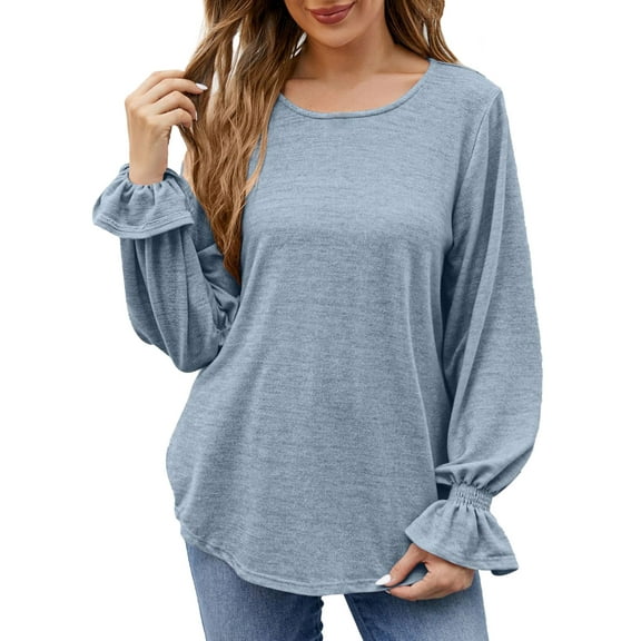 ShomPort Women's Casual Puff Long Sleeve T-Shirts Trendy V-Neck Loose Dressy Tunic Tops for Leggings