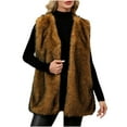thumbnail image 2 of Zedker Cardigans for Womens Faux Fur Vest Stand Collar Sleeveless Open Front Cardiga Coats,Plus Size Brown L, 2 of 7