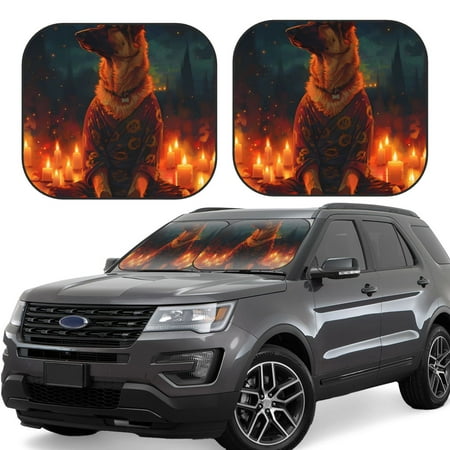 Hirioo Candle Shepherd Dog for 2PCS Windshield Sun Shade Foldable | Front Windshield Shade for Sun Heat and UV Rays-Large