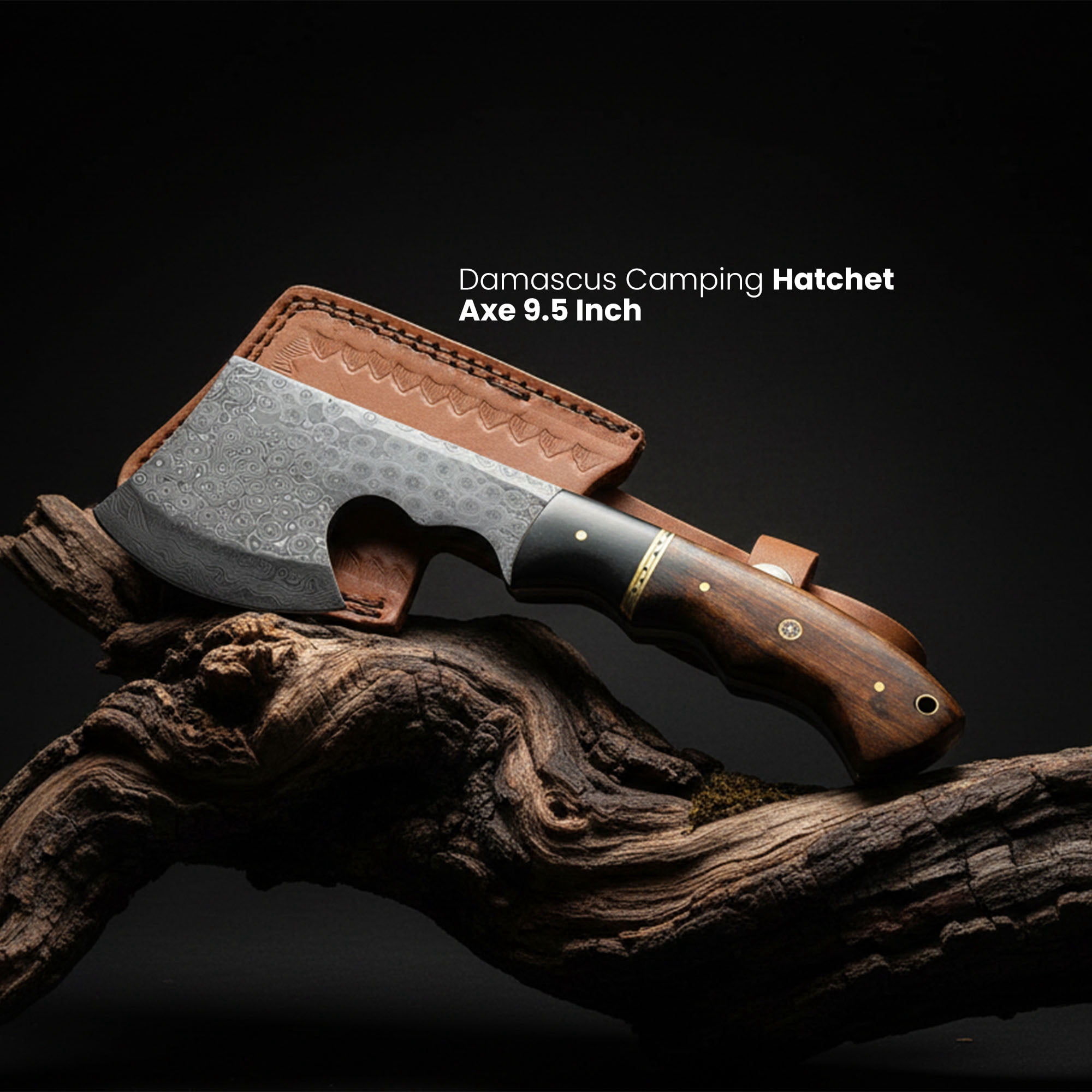 SZCO Supplies Damascus Hatchet Ax-e with Walnut Handle With Leather sheath