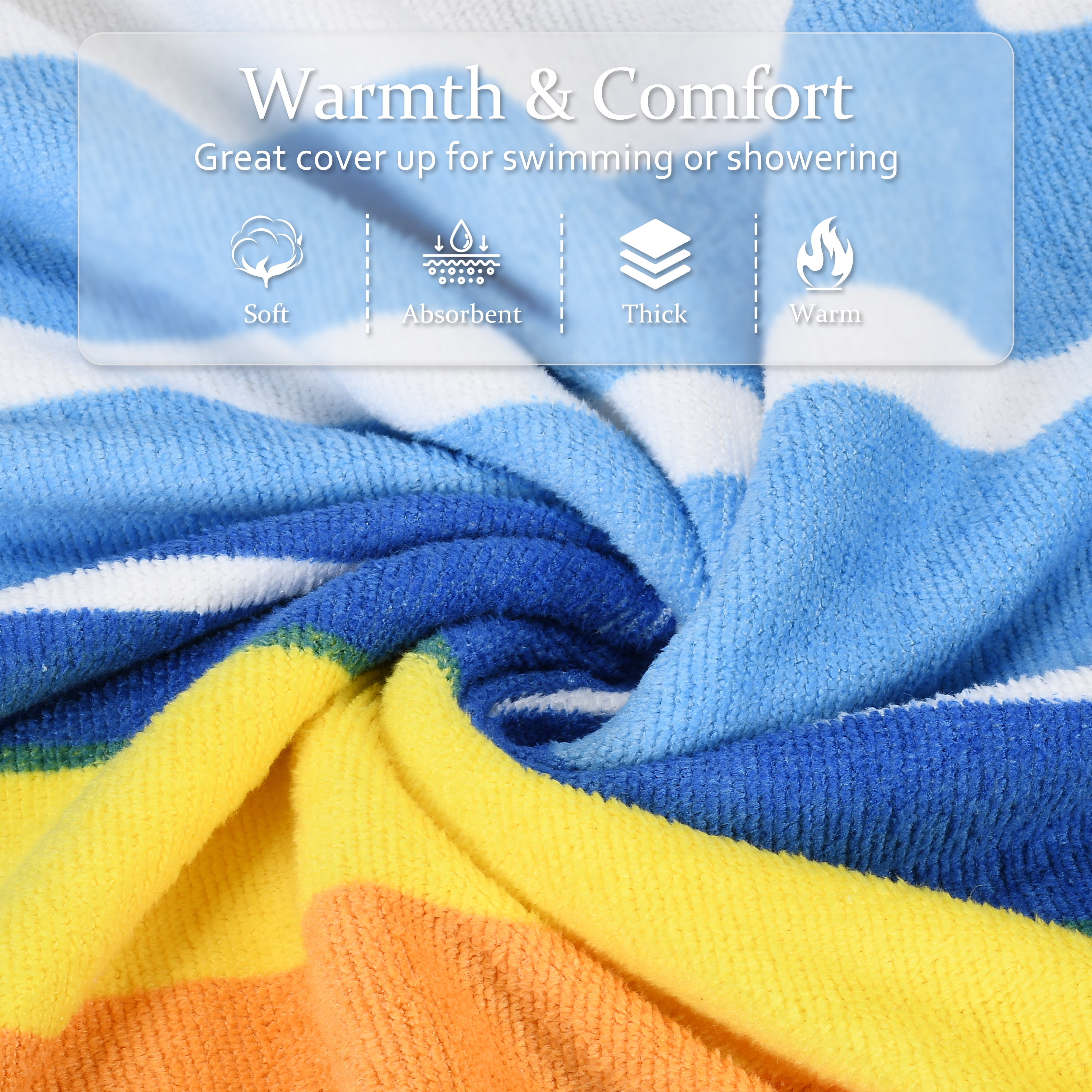 Catalonia Kids Hooded Poncho Towel, 100% Cotton Absorbent Changing Robe for the Beach, Pool, and Bath, Cute Gifts for Childrens (Boys and Girls), Blue Stripe