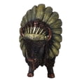 thumbnail image 3 of Bison Buffalo With Indian Chieftain Roach Headdress Decorative Figurine 12"L, 3 of 8