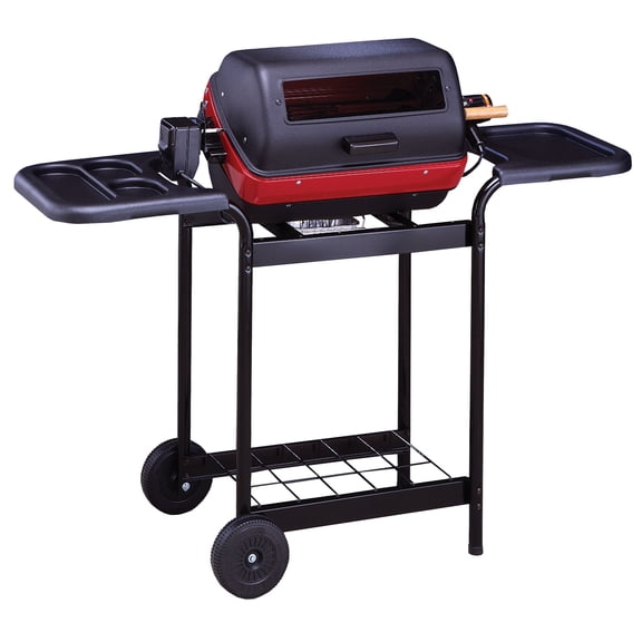 Americana Electric Cart Rotisserie Steel Grill with Side Tables and Wire Shelf