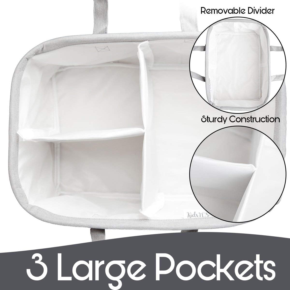 Baby Shower Gift Zipper Pocket Baby Diaper Caddy Organizer by Kids N Such Large 15x12x7 Portable Diaper Holder Basket for Nursery or Car Boy or Girl 3 Insert Compartments Grey Canvas Tote 