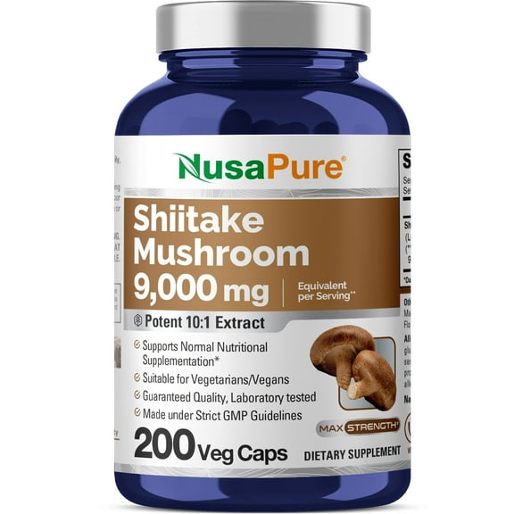 NusaPure Shiitake Mushroom Extract 9000mg 200 Veggie Capsules (Non-GMO & Vegan)