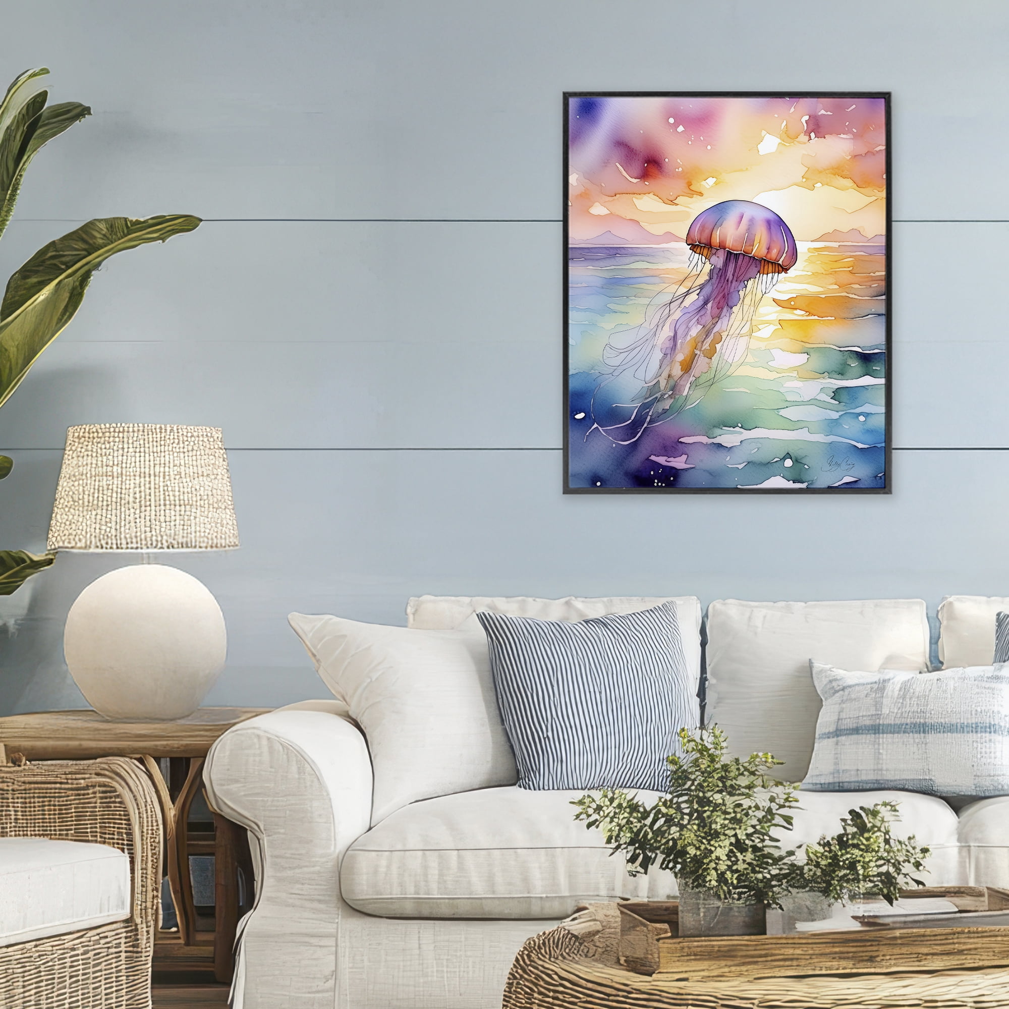 Stupell Industries Celestial Drift Jellyfish Black Framed Giclee Art, design by Shelly Craig