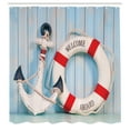thumbnail image 3 of Ambesonne Shabby Shower Curtain, Welcome Aboard Sign Anchor, 69"Wx84"L, Red Pale Blue Navy Blue, 3 of 5