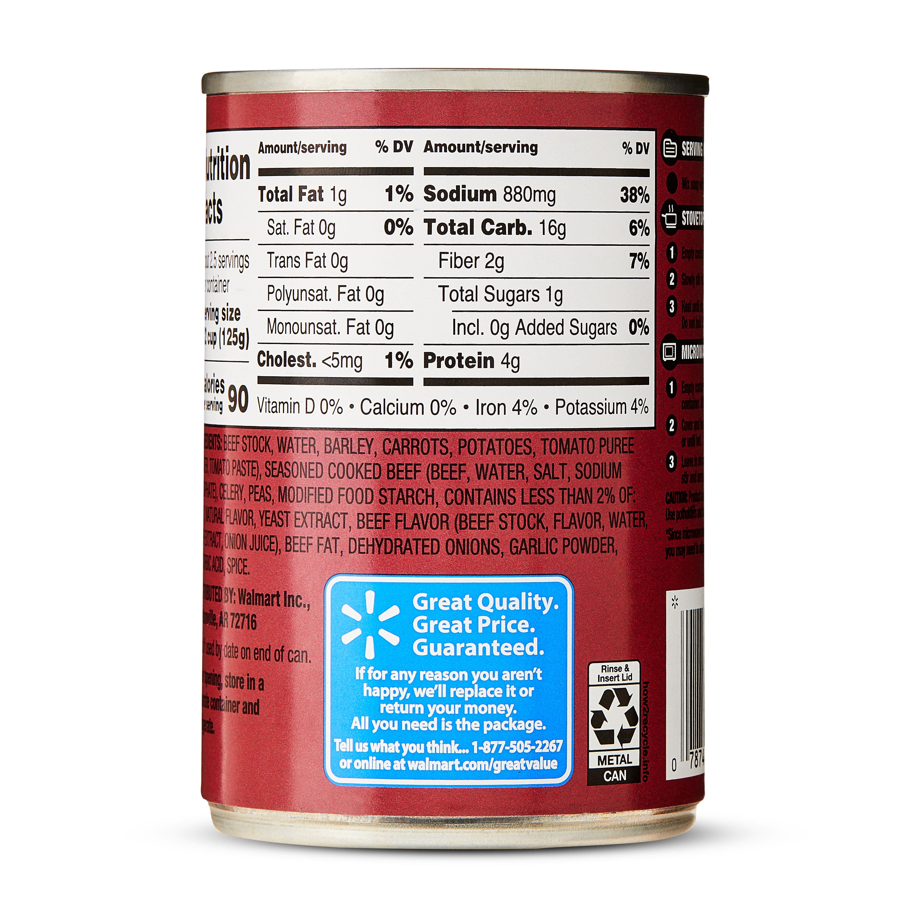 (4 pack) Great Value Vegetable Beef & Barley Condensed Soup, 10.5 oz