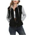 thumbnail image 2 of Fayshow0 Women'S Stretch Denim Jacket Plus Size Clearance Women Casual Jacket Cardigan Long Sleeve Hood Pocket Patchwork Coat Drawstring Top,Black M, 2 of 9