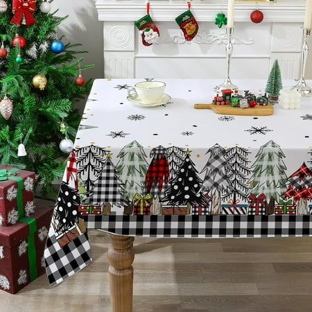 

Christmas Tablecloth 60x104 Inches Rectangle - Xmas Decorations for Home - Black Buffalo Plaid Christmas Tree Table Cloth - Christmas Decor for Party Kitchen