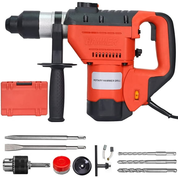 1-1/2" SDS Rotary Hammer Drill Set Heavy Duty Demolition Hammer with Drill Bits Chisels Grease for Concrete Wood Steel