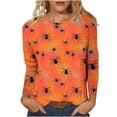 thumbnail image 2 of Women's Halloween Spider Web Print Tops Long Sleeve Crewneck T-Shirts Casual Fall Pullover Blouse Festive Holiday Party Shirt Novelty Activewear, 2 of 6