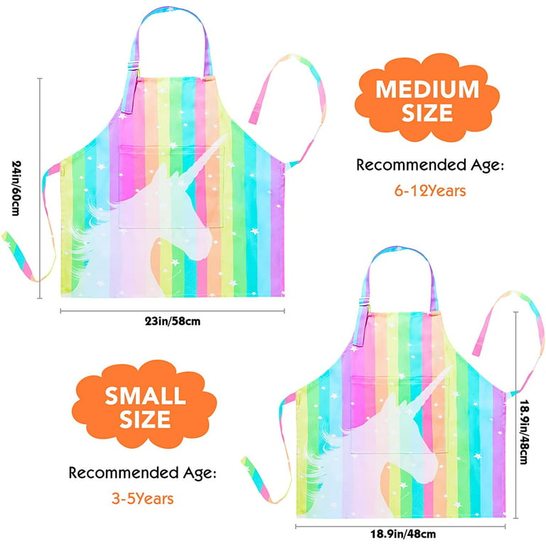 PASHOP 2 Pack Kids Apron Rainbow Unicorn Aprons for Girls Boys Toddler  Apron for Painting Cooking Baking 3-12 Years