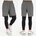thumbnail image 2 of Kid's Active Running Shorts 2 in 1 Comfort Two Fake Pieces Basketball Tights Leggings Youth Boys' Fitness Shorts 4-way Stretch Breathable for Running Basketball Outside, 2 of 9