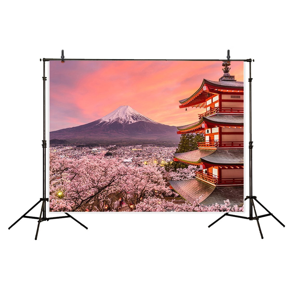 HelloDecor Polyester Fabric 7X5ft Nature Photography Backdrop Photography backdground Studio Prop Mount Fuji sakura Kyoto Tokyo Janpan building landscape