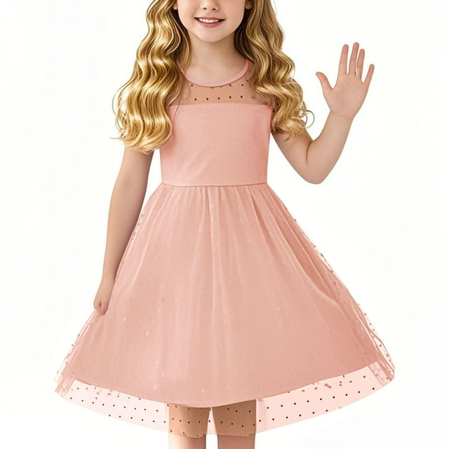 Zpanxa Chemises d'Été pour Filles Robe en Maille à Manches Courtes Enfants Taille Haute Ligne A Robe Décontractée pour Filles avec Polyester Spandex 10 Ans