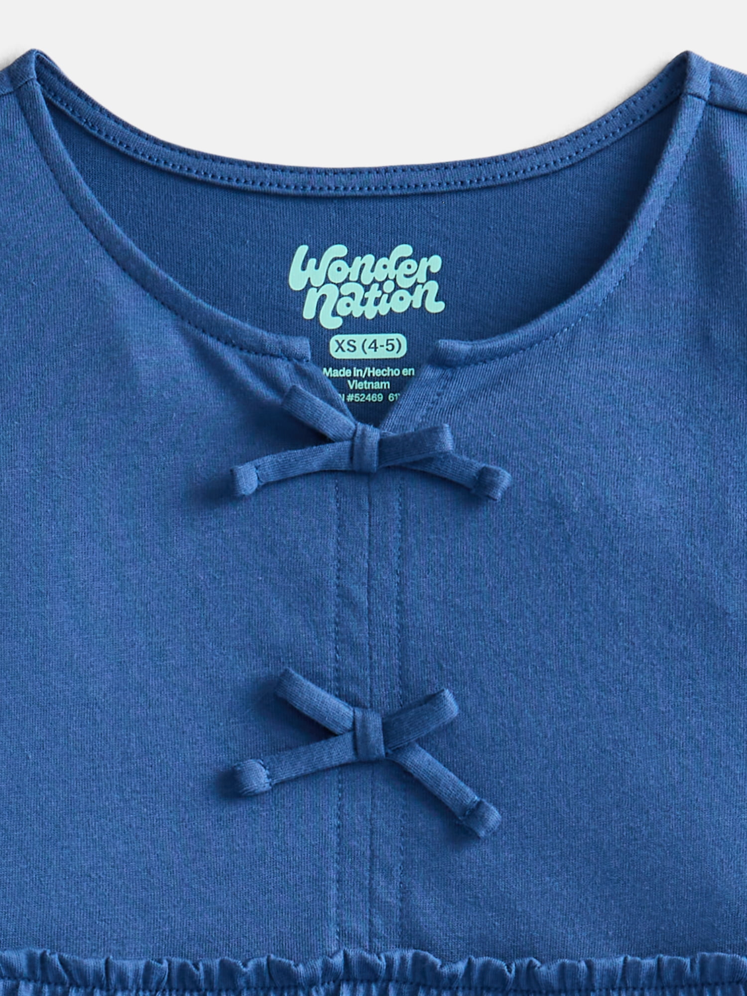 Wonder Nation Girls Bow Front Top with Short Sleeves, Sizes 4-18 & Plus