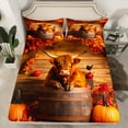 thumbnail image 2 of Manfei Brown Highland Cattle Twin Sheet Sets,Autumn Pumpkin Maples Twin Fitted Sheet,Hello Fall Flat Sheet For Child,Ultra Soft Home Decor,3pcs, 2 of 7