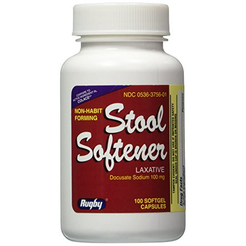 5 Pack Rugby Stool Softener Laxative Docusate Sodium 100mg 100