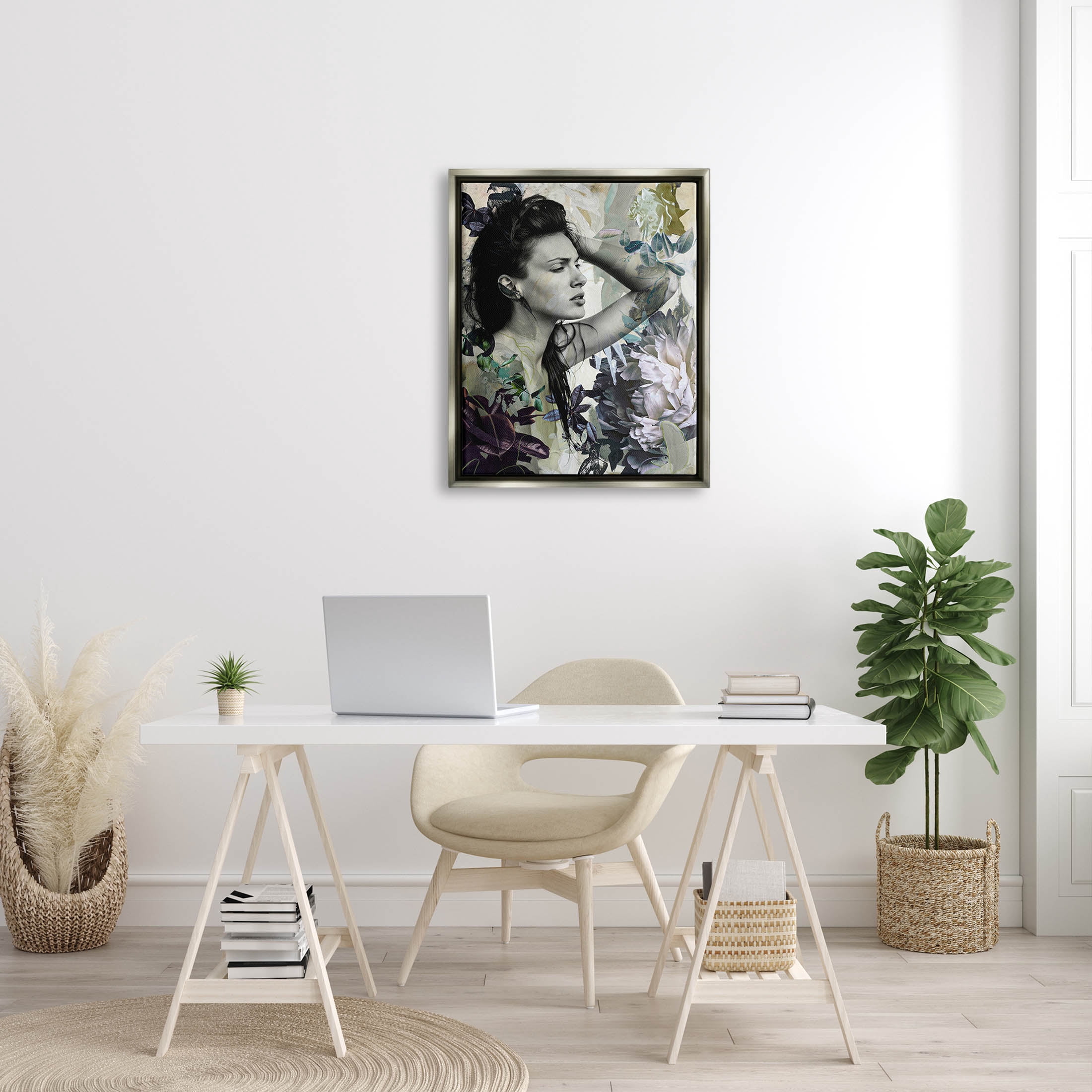 Floral Blossom Woman Collage Botanical & Floral Graphic Art Luster Gray Framed Art Print Wall Art