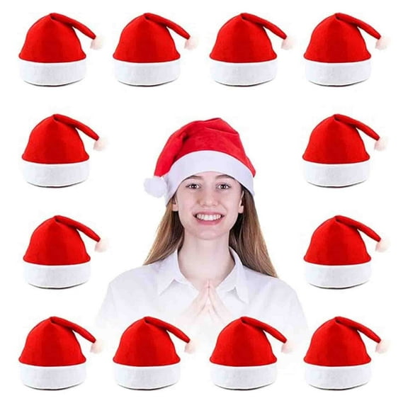 12pcs Santa Hats,Red Classic Santa Hats for Adult,Bulk Christmas Hats for Men and Women,Non-woven Xmas Hats for Christmas Party