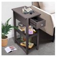 thumbnail image 3 of End Table 3 Tier, Narrow Nightstand with Drawer & Shelves, Wood Accent Side Table for Living Room Bedroom Office, Brown, 3 of 9