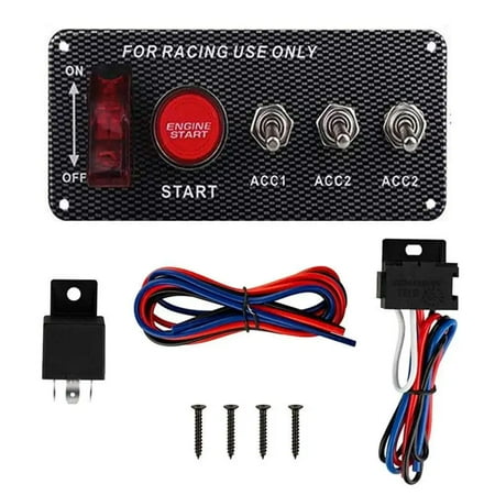 Geloo Race Car 5 in 1 Ignition Vehicle Switch Panel with Engine Start Push Button Carbon Fiber LED Toggle Switch Panel