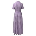 thumbnail image 5 of VUPSGEZ Women Dress Stripe Print Turn Down Collar Short Sleeve High Rise Maxi Dress (Purple,S), 5 of 6