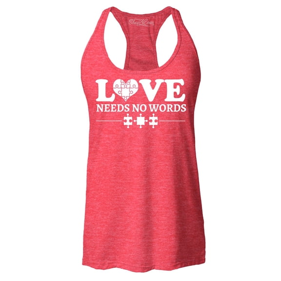 Shop4Ever Women's Love Needs No Words Autism Awareness Racerback Tank Top X-Small Red
