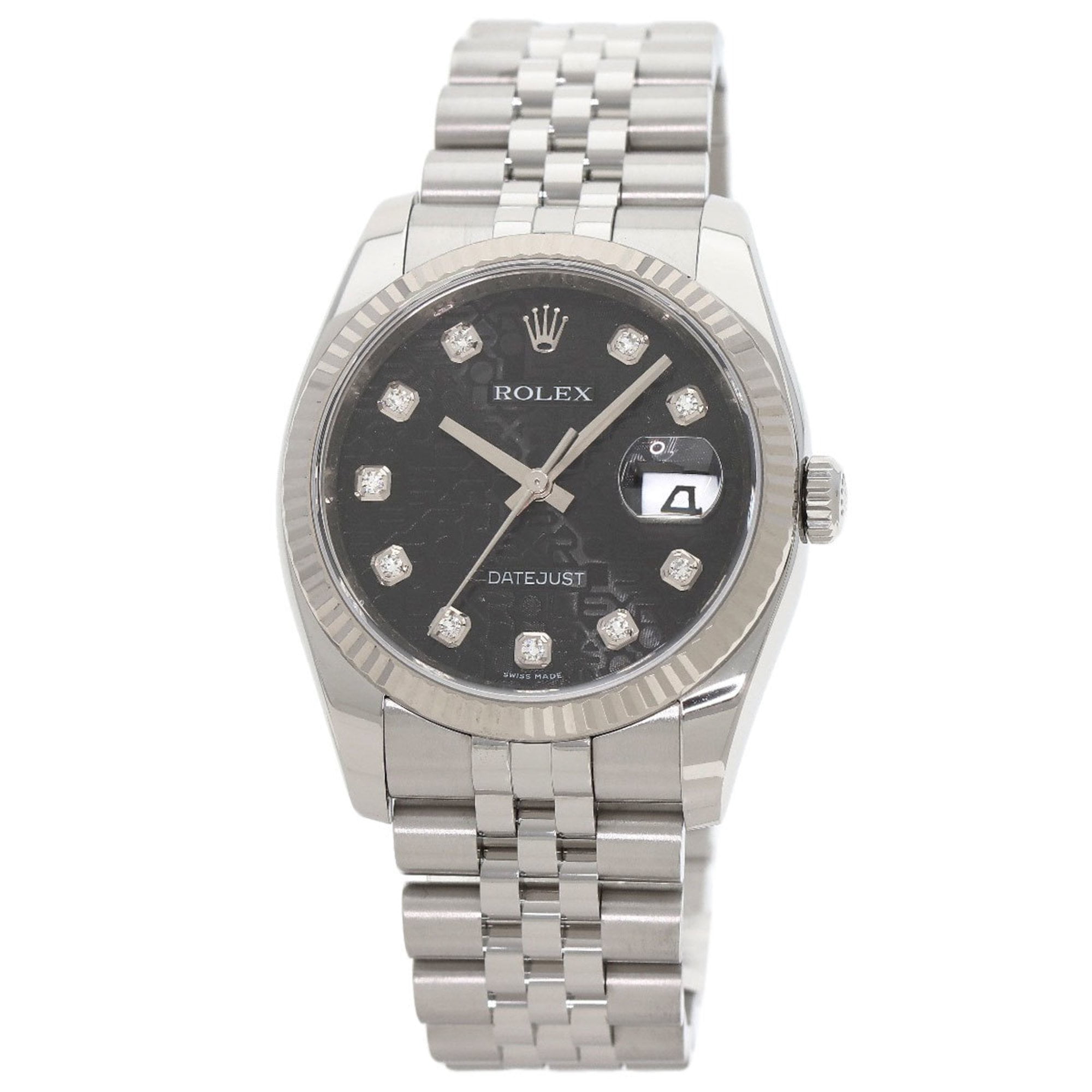 Pre-Owned Rolex 116234G Datejust 10P Diamond Watch Stainless Steel SS K18WG Men's (Good)