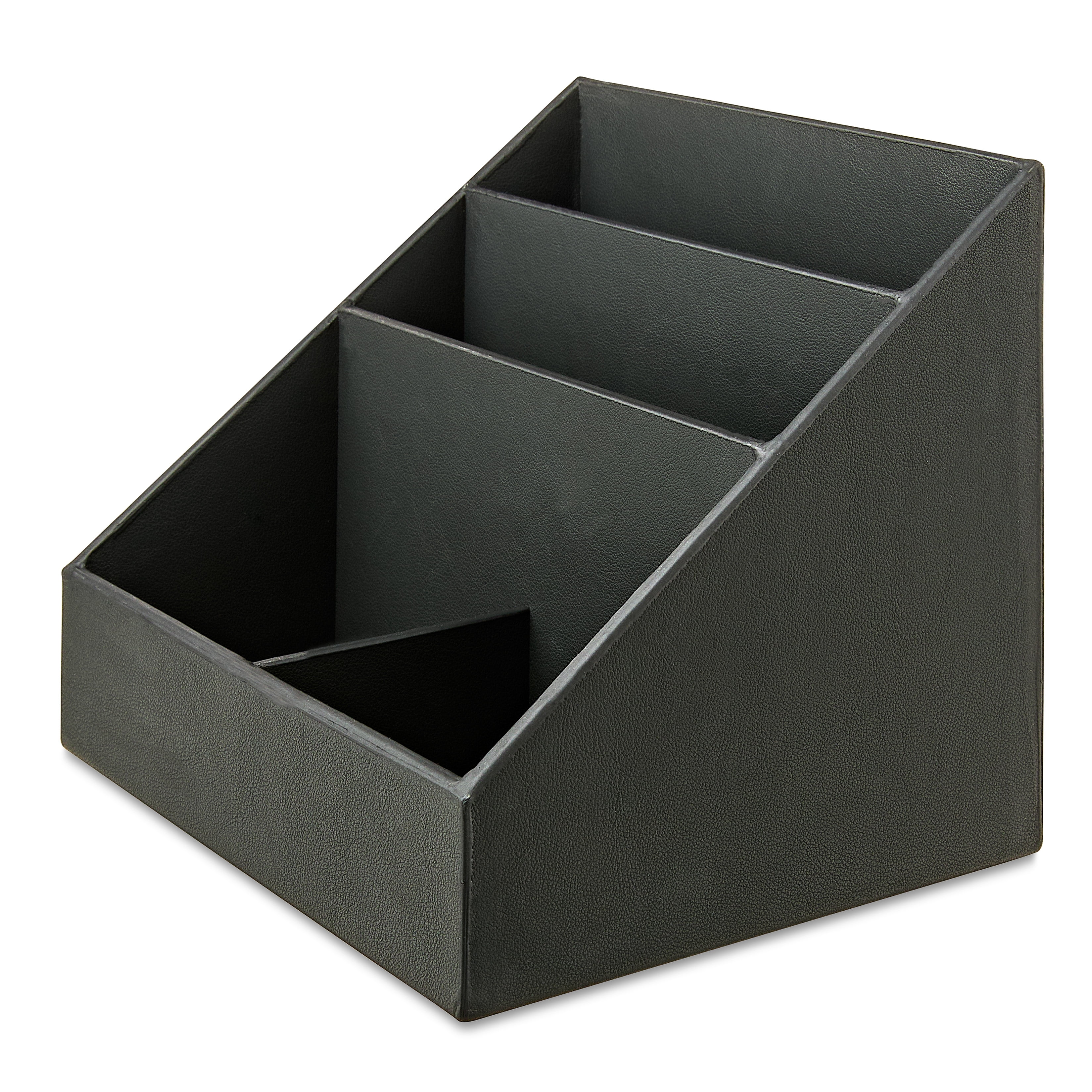 Pen+Gear Simulated Leather Desktop Organizer, 4 Compartments, Rich Black