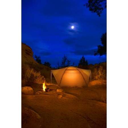 Camp Site At Night Utah Usa Stretched Canvas - Corey Hochachka  Design Pics (11 x