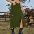 thumbnail image 4 of Loopsun Womens Skirts, Skirts for Women, Women's Denim Casual Wear Pocket Skirt Casual Mid Length Skirt Army Green, 4 of 5