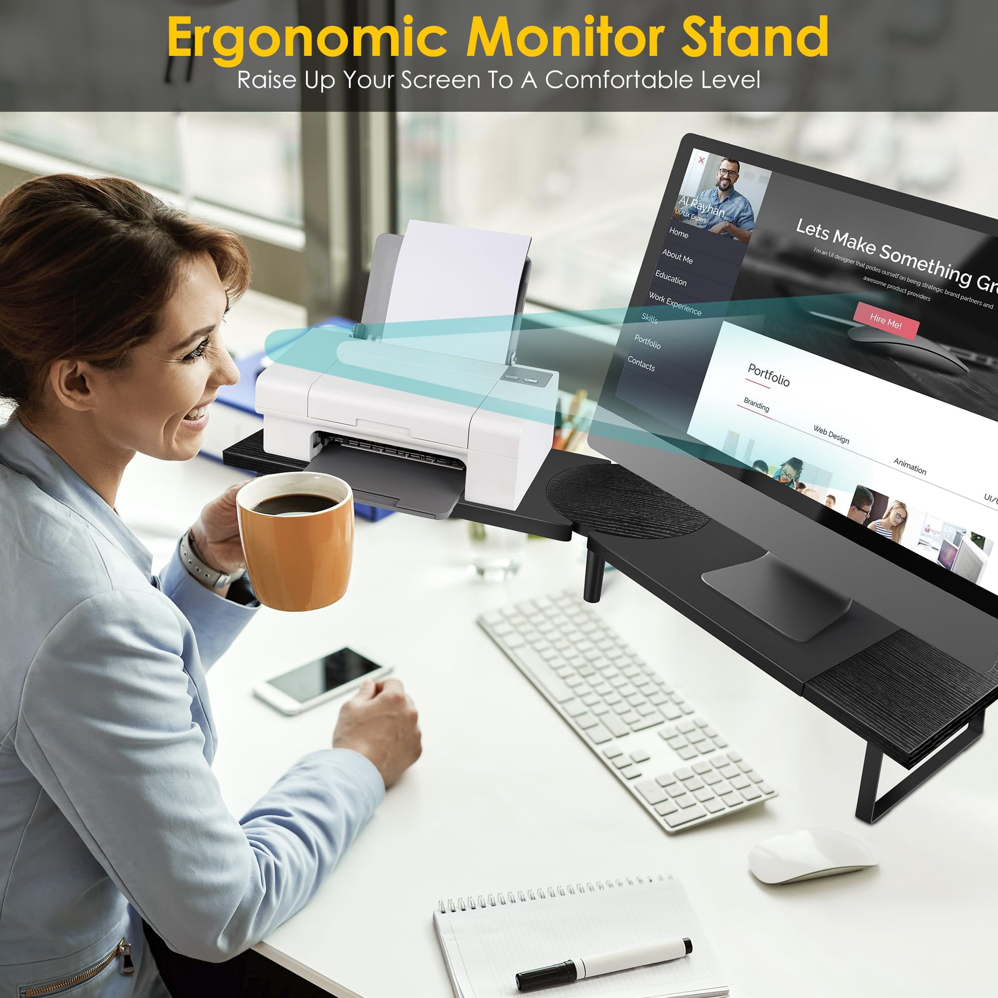 Dual-monitor Stand For Desk - Large Adjustable Length And Angle Riser 2 Monitors  Double Computer Desktop Organizer Shelf Tv Laptop Printer