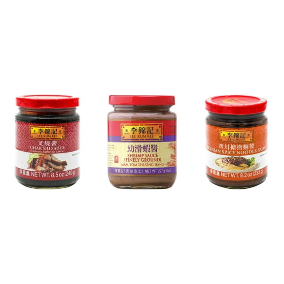 3 Pack Lee Kum Kee Cooking Sauce, 3 Flavors(Char Siu Sauce,Finely Shrimp,Sichuan Spicy Noodle Sauce) Plus NineChef Brand Long Handle Coffee Spoon