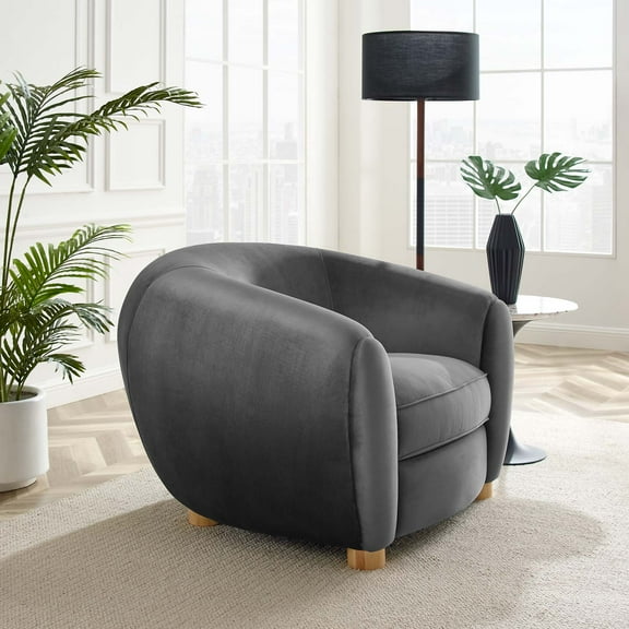 Modway Abundant Performance Velvet Armchair in Charcoal