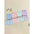 thumbnail image 4 of Elippeo Toddler Girl Summer Outfit 6 12 18 24 Months 3 4 Years Solid Color Ribbed Sleeveless Tank Tops and Daisy Print Pleated Skirts with Belt 2Pcs Clothes Set, 4 of 10