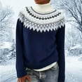 thumbnail image 2 of NMMUED Fair Isle Sweater Women Turtle Neck Sweater for Women Mock Neck Sweater Women Womens Pullover Sweaters Knit Sweater for Women Womens Tops Casual Pullover Sweaters for Women Dark Blue M, 2 of 4