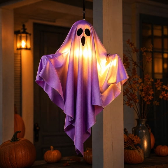 Orangide Halloween Luminous Fabric Ghost Hanging Light Battery Operated Glowing Ornament for Porch Indoor Home Party Spooky Decorations