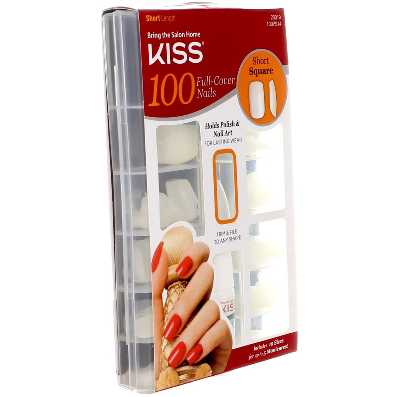 2 Pack - KISS 100 Full Cover Nails Kit, Short Length, Square 1 ea