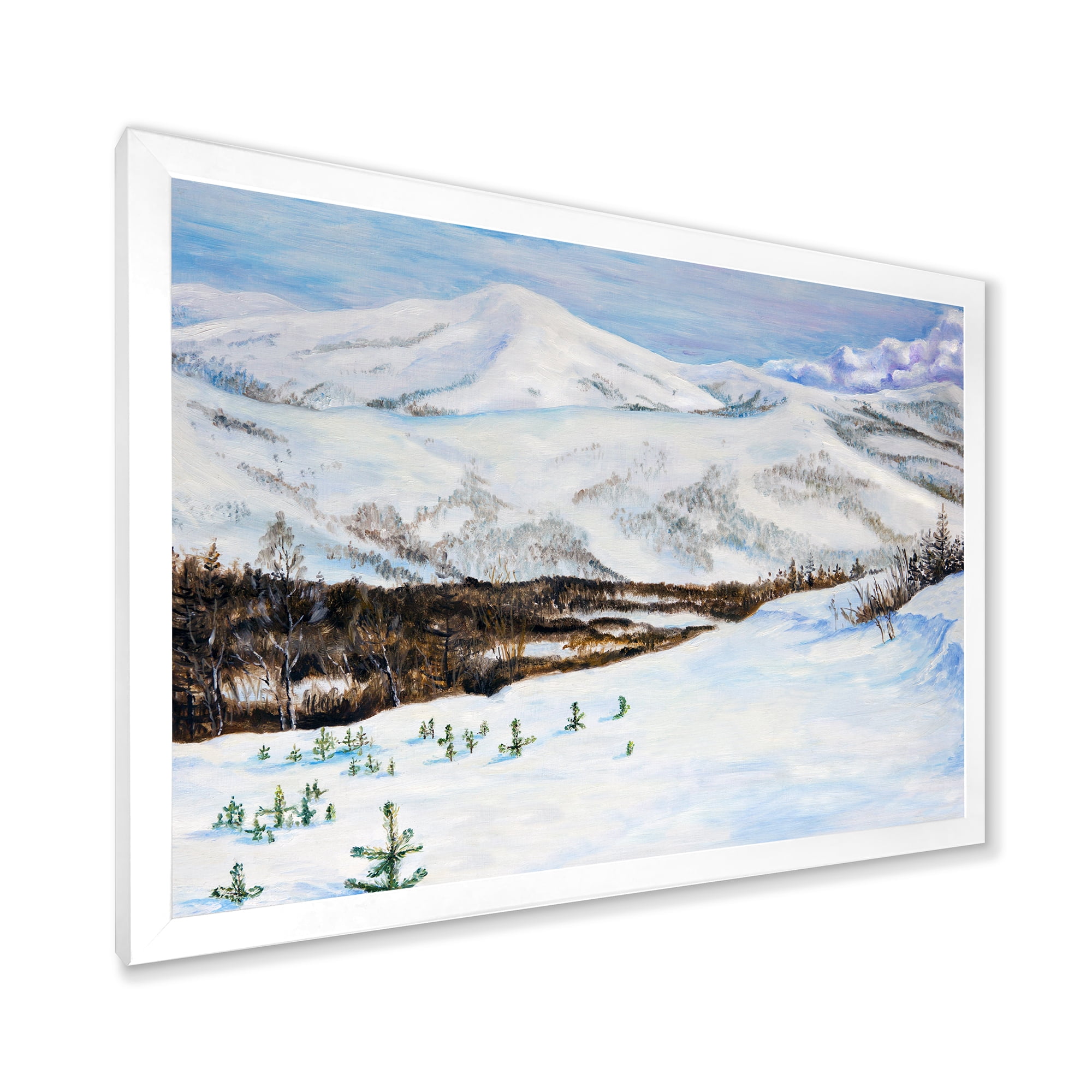Designart 'Snow-Capped Mountains With Winter Landscape' Traditional Framed Art Print