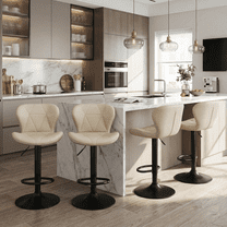 TLSUNNY Counter Height Swivel Bar Stools Set of 4, Adjustable PU Leather Barstools with Footrest, Upholstered Back, for Kitchen Island, Dining, Cafes