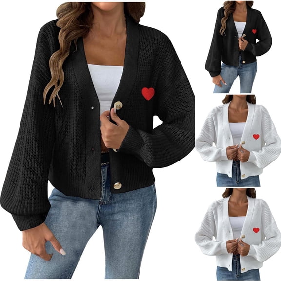 Women's Winter Loose Solid Sweater Long Sleeve Cardigan Top Coat Warm Thickened Knit Pullover Outerwear Casual Fashion Holiday Gift | CSEONE,Black L