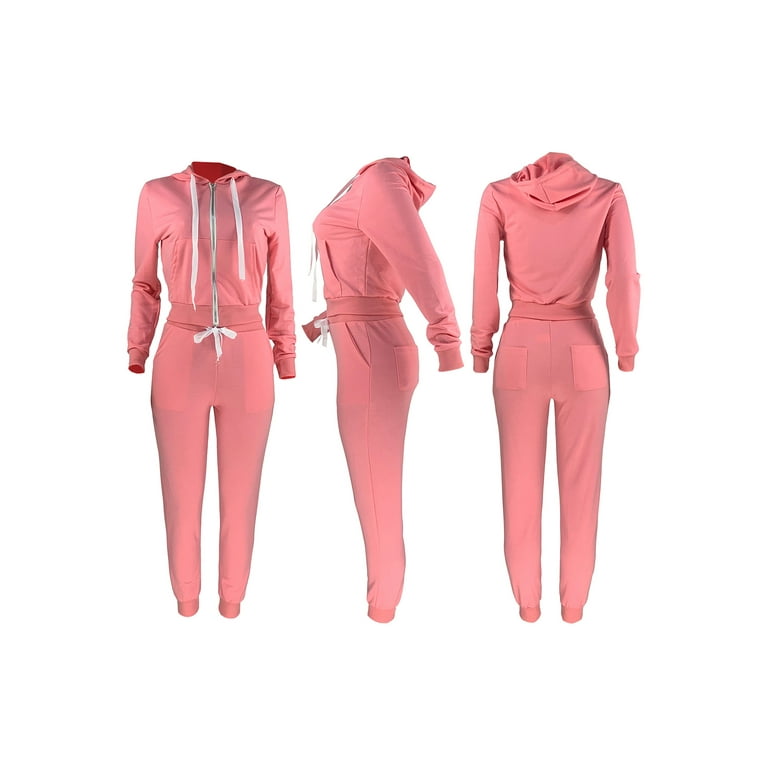 Women's Tracksuit 2Pcs Outfits Sets Casual Long Sleeve Zipper Hoodie+ Sweatpants Joggers Solid Color Sweatsuit Sports Activewear 