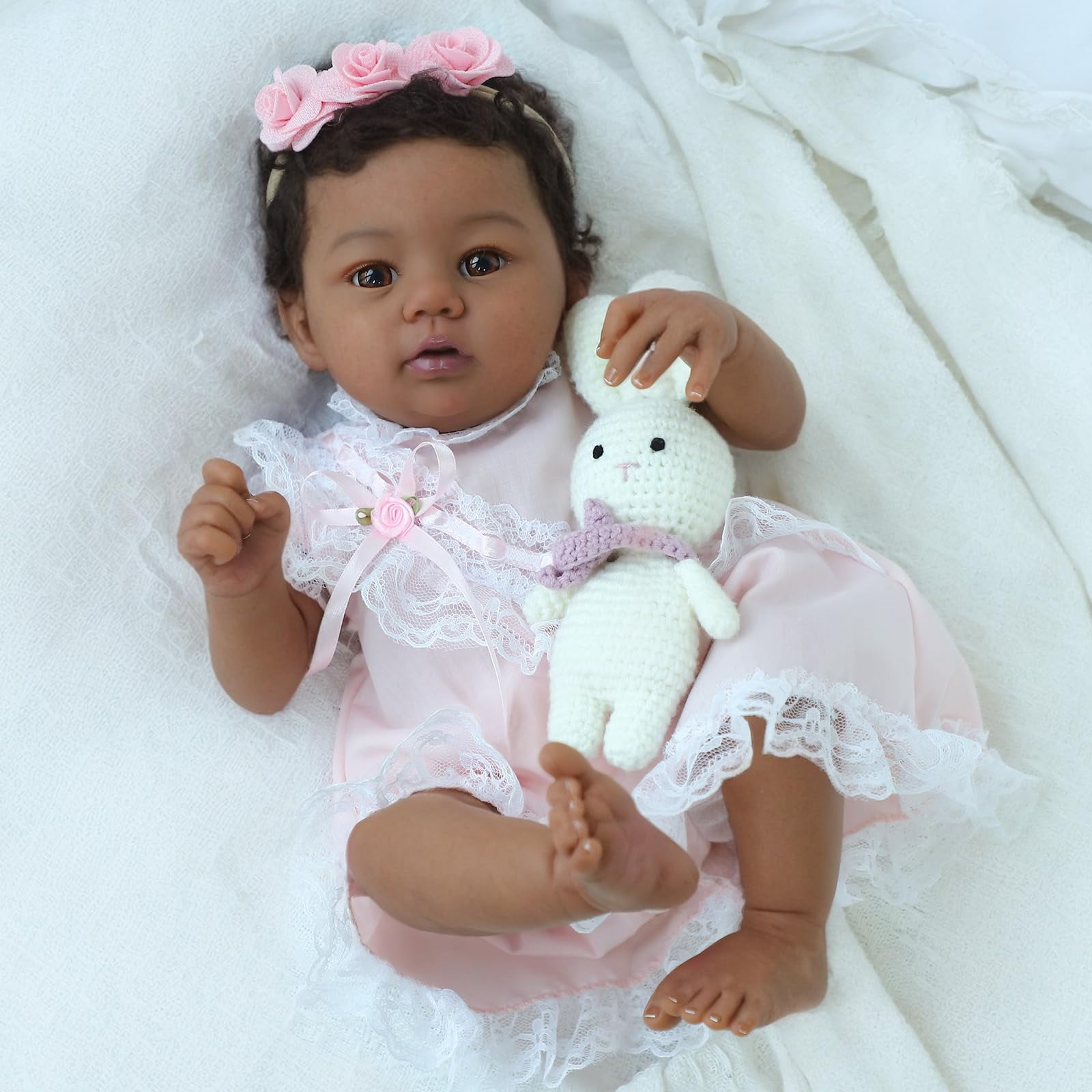 Reborn Baby Doll Black – 18-Inch Realistic Lifelike African American Newborn Handmade Doll with Real Life Soft Weighted Cloth Body and Accessories – Gift Set for Kids Ages 3 and Up