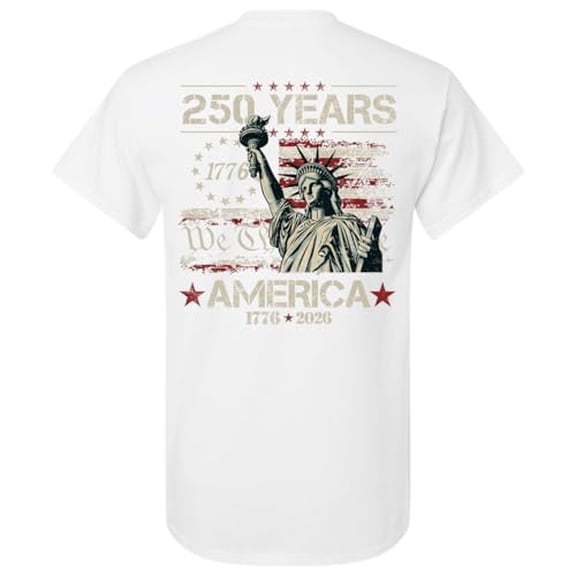Patriot Pride Men's Graphic T-Shirt - 250 Years, We The People, Lady Liberty with American Flag Background Design-White-Small