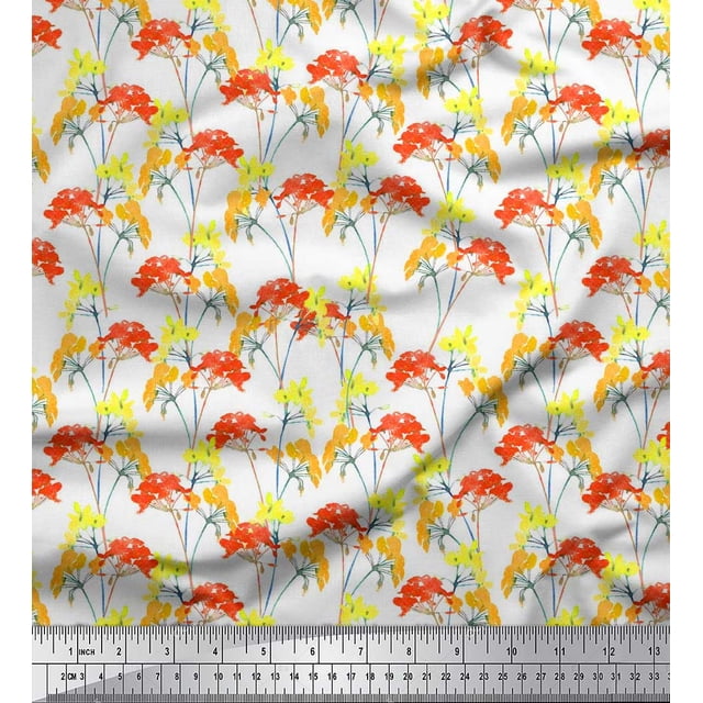 Soimoi Silk Fabric Flower Watercolor Print Sewing Fabric Yard 42 Inch Wide